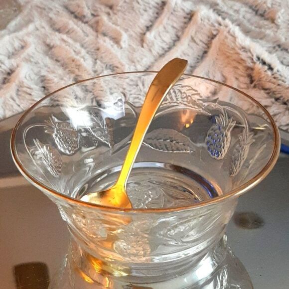 SMALL CONDIMENT Bowl From France /W‎ gold spoon - Picture 1 of 9